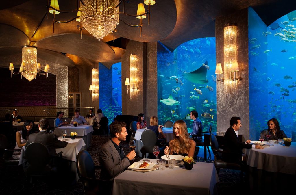 The Ossiano restaurant sits alongside the aquarium in the resort